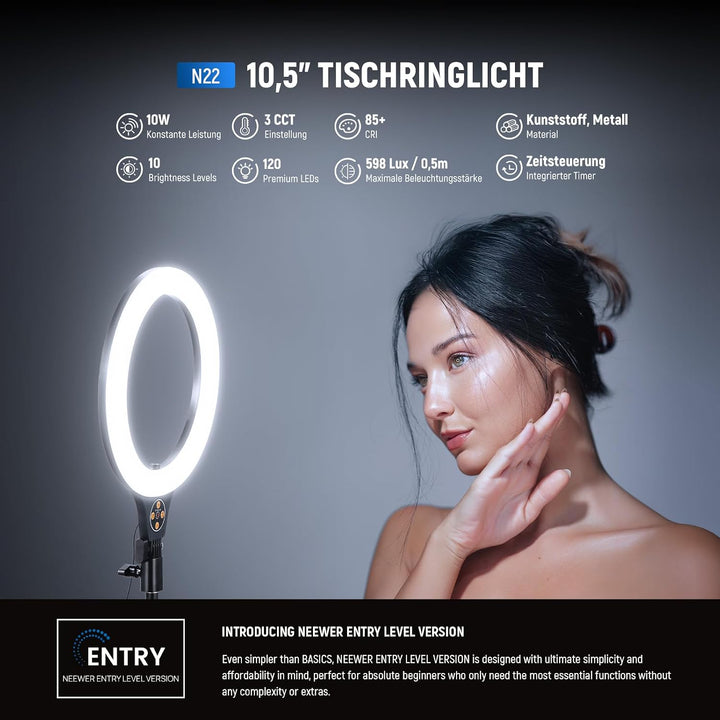 NEEWER Entry Level Version 10,5" Tisch Ring Licht mit Ständer/Handyhalterung Kompatibel mit iPhone/F