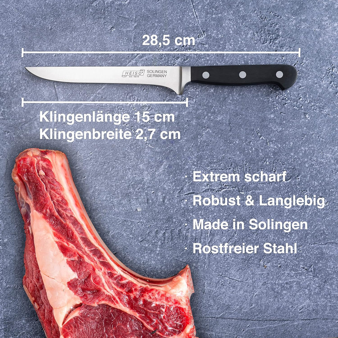 HEISO - Ausbeinmesser - PREMIUM SERIE - rostfreie 15cm Klinge - Metzgermesser "Made in Solingen" - F