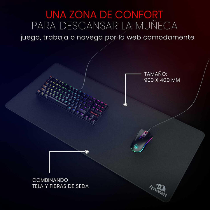 REDRAGON P032 Flick XL Mousepad Mauspad mit genähten Kanten, wasserdicht, für Arbeit, Spiele, Büro,