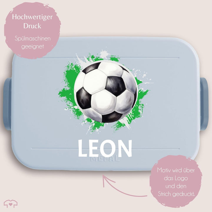 Shirtracer Mepal Lunchbox Kinder personalisiert Fussball mit Name 2 Hellblau, 2 Hellblau