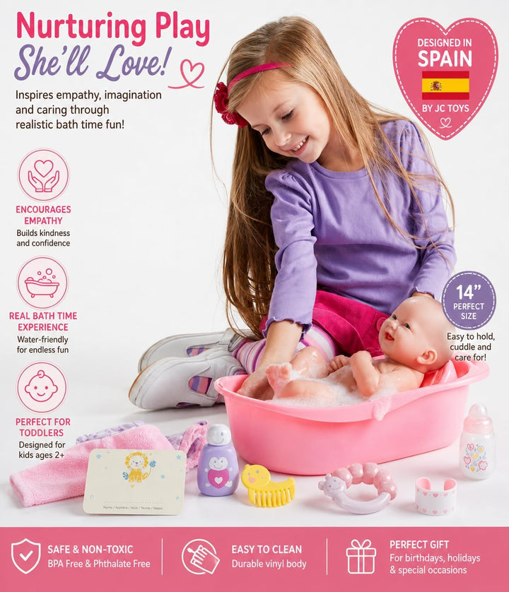 JC Toys 18570 - Puppe Newborn+Bad, 36 cm