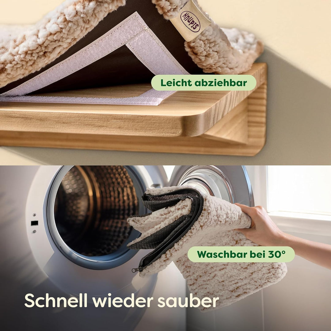 Katzen Kletterwand Set mit Katzenbett & 2X Katzentreppe – Massives FSC® Kiefernholz, Stabile Wandlie