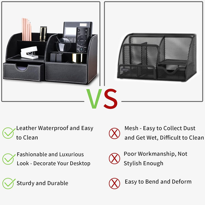 KINGFOM Büro Schreibtisch Organizer Ordnungssystem Tisch Organizer PU Leder Stiftehalter Stiftebox S