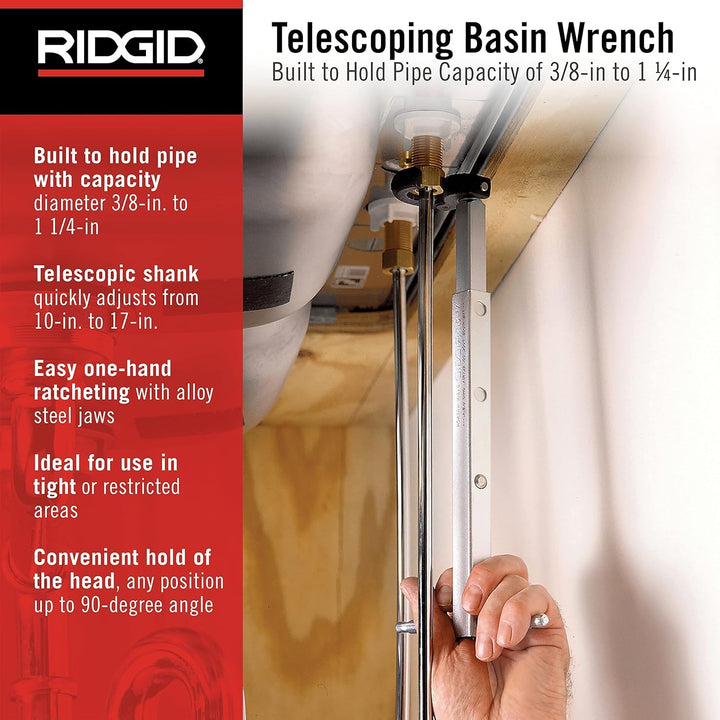 RIDGID 31175 Modell 1017 Teleskop-Standhahnmutternschlüssel, 10" bis 17" einstellbarer Standhahnmutt