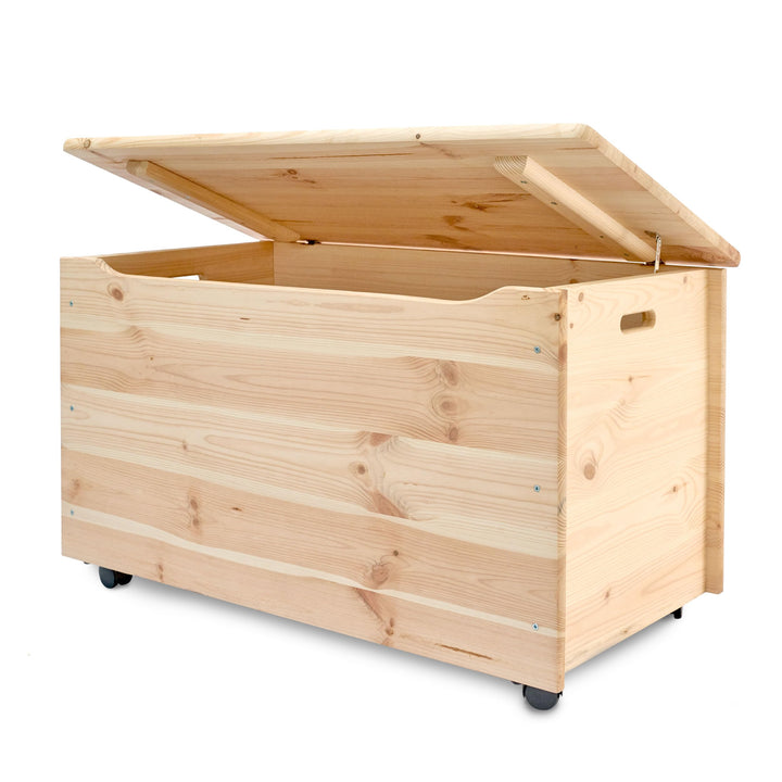 Pinus - Holzkiste mit Deckel auf Rollen, 90x48x51 cm, Gross Holzbox über Spielzeug, Ideal Spielzeugk