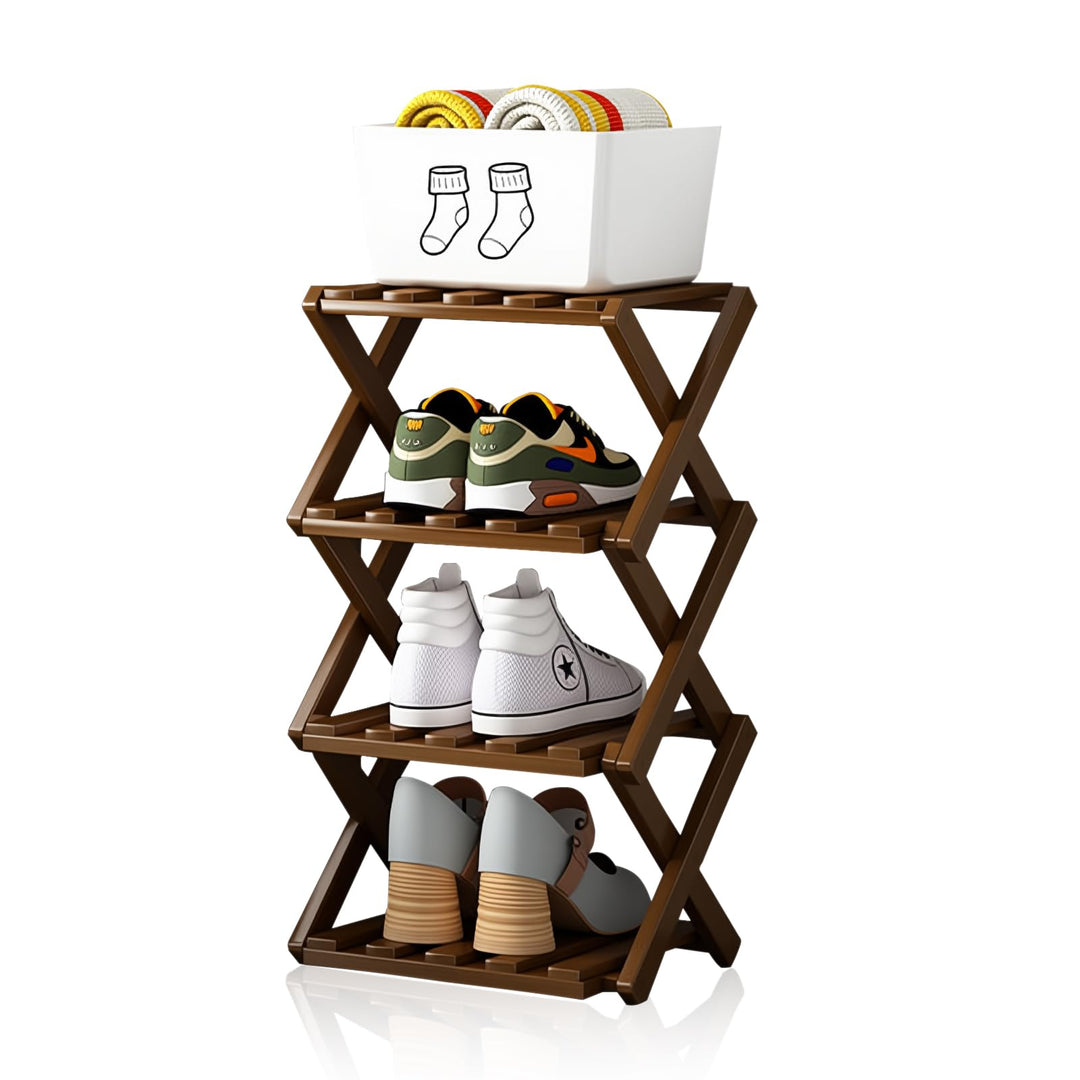 Vertikales Schuhregal Klein, 4 Ebenen Faltbares Vertikales Schmales 54x26 cm Faltbares Bambus Schuhr