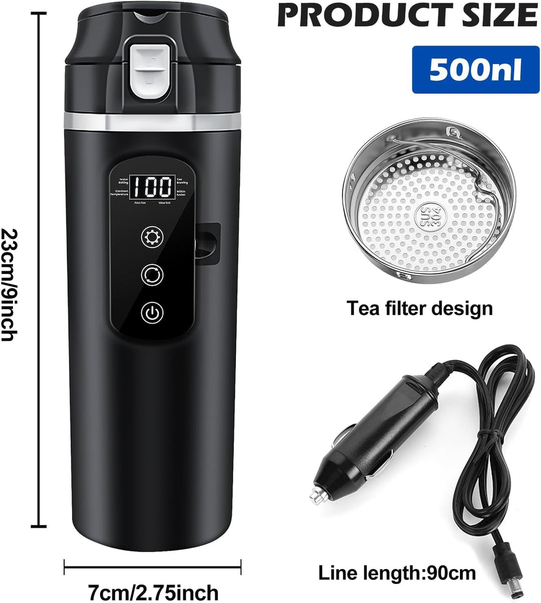 Wasserkocher für Auto, Reisewasserkocher 500ml, Tragbarer Auto Wasserkocher 12V 24V Elektrischer, mi