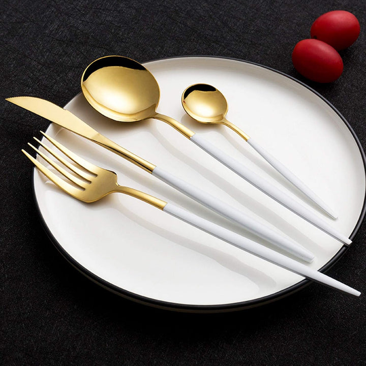 rismart Edelstahl 24 Teile Besteck Set Silberbesteck mit Messer, Kaffee Suppe Teelöffel, Gabeln Gold