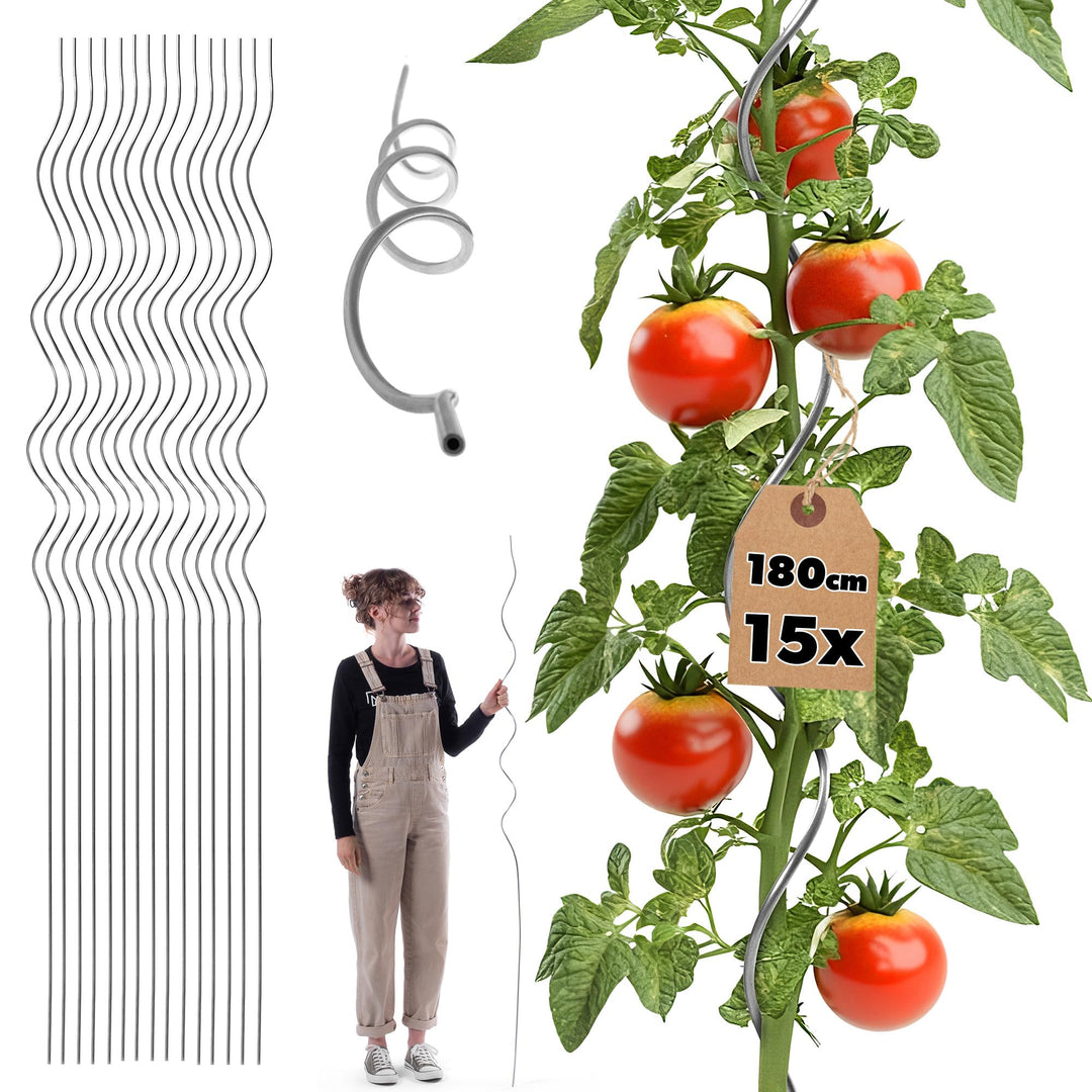 KADAX Tomatenspiralstäbe 180 cm x 6 mm, 15 Stück, Tomatenstäbe aus Aluminium, Tomaten Rankhilfe, Tom