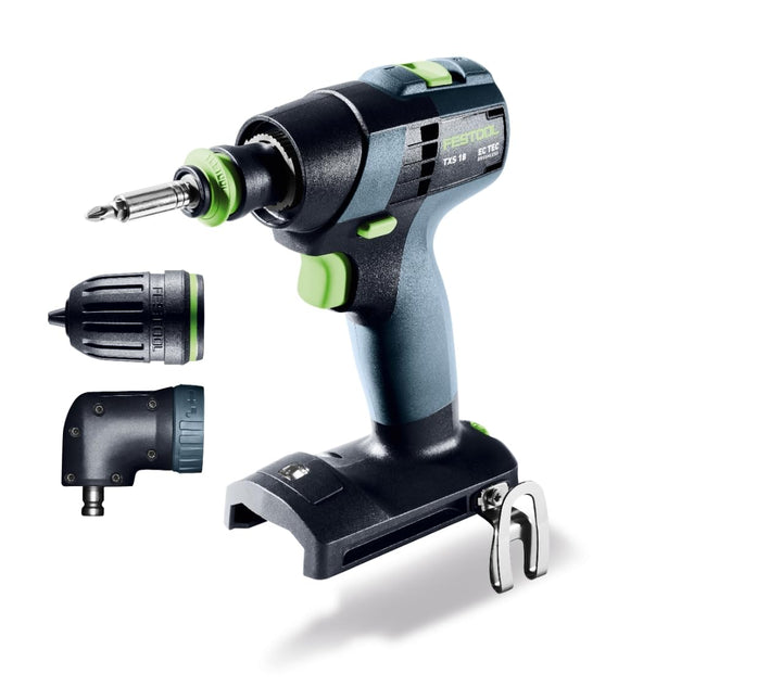 Festool – Akku-Bohrschrauber TXS 18-Basic-Set inkl. Magnet-Bithalter + Werkzeugfutter + Winkelvorsat