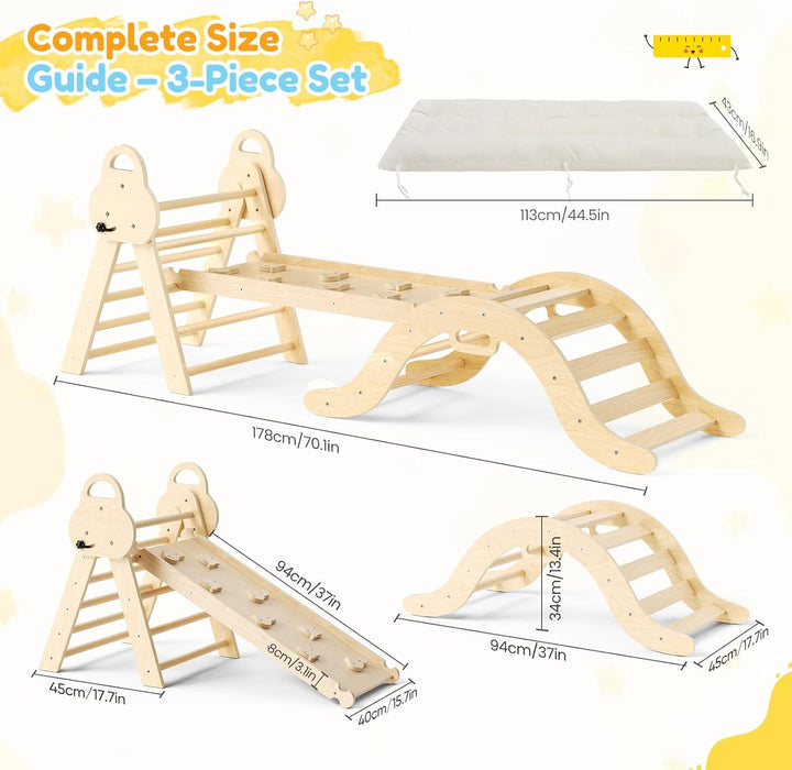 Klettergerüst Indoor,7-in-1 Montessori Indoor Spielset,Stabiles Birkenholz Klettergerüst mit Rutsche