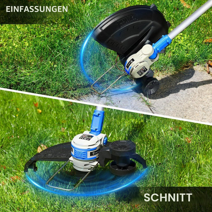 DEKOPRO Elektrischer Rasentrimmer, kabellos, mit 2 Batterien, 20 V, für Bearbeitungsarbeiten, Massiv