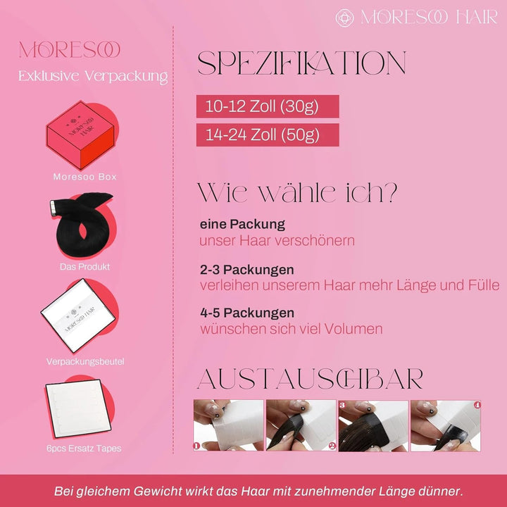 Moresoo Tape Extensions Echthaar Blond Echthaar Extensions Tape Dicke Haare Nahtlose Tape in Extensi
