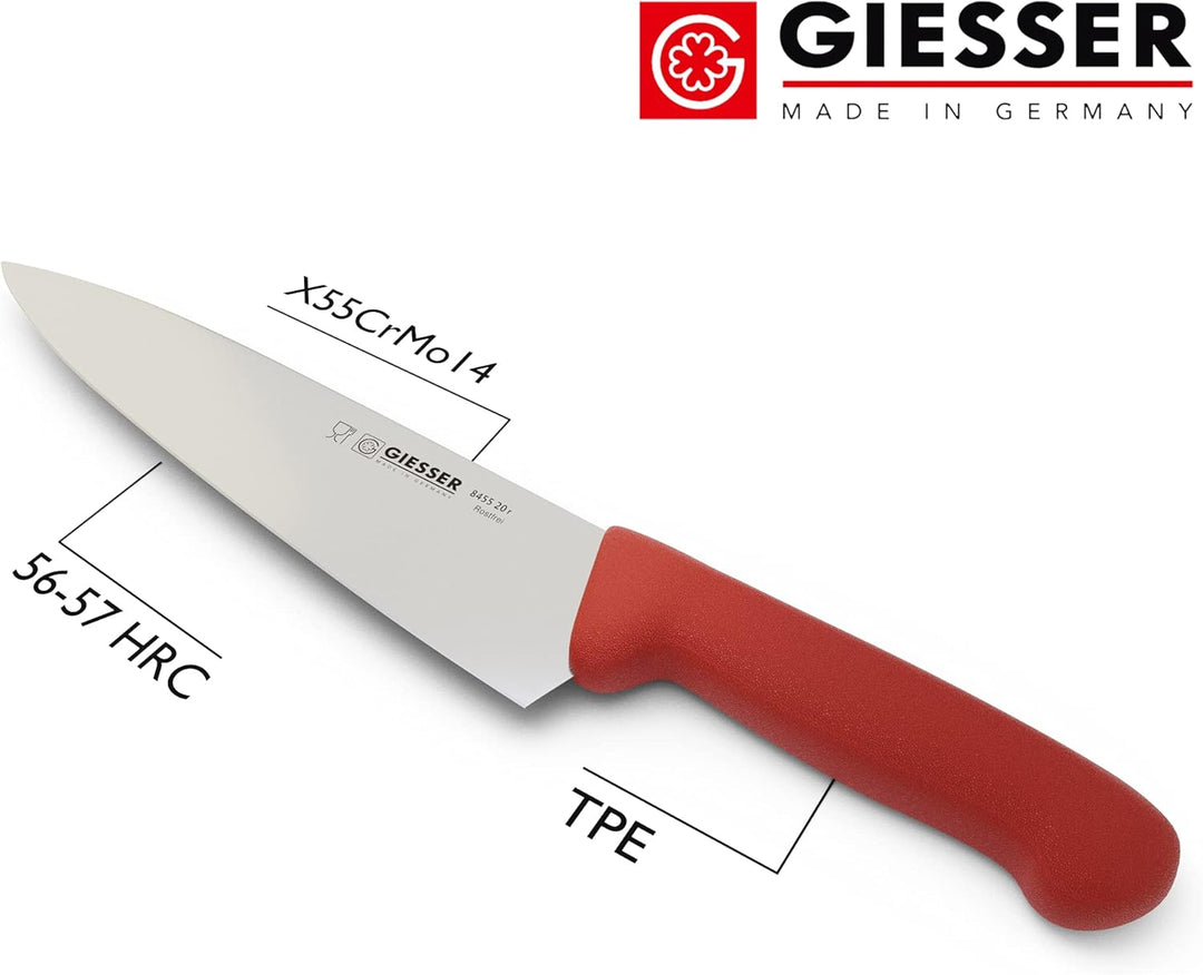 Giesser seit 1776 - Made in Germany - Kochmesser rot, Basic Red, Klinge 20 cm, rutschfest, Küchenmes