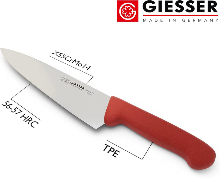 Giesser seit 1776 - Made in Germany - Kochmesser rot, Basic Red, Klinge 20 cm, rutschfest, Küchenmes