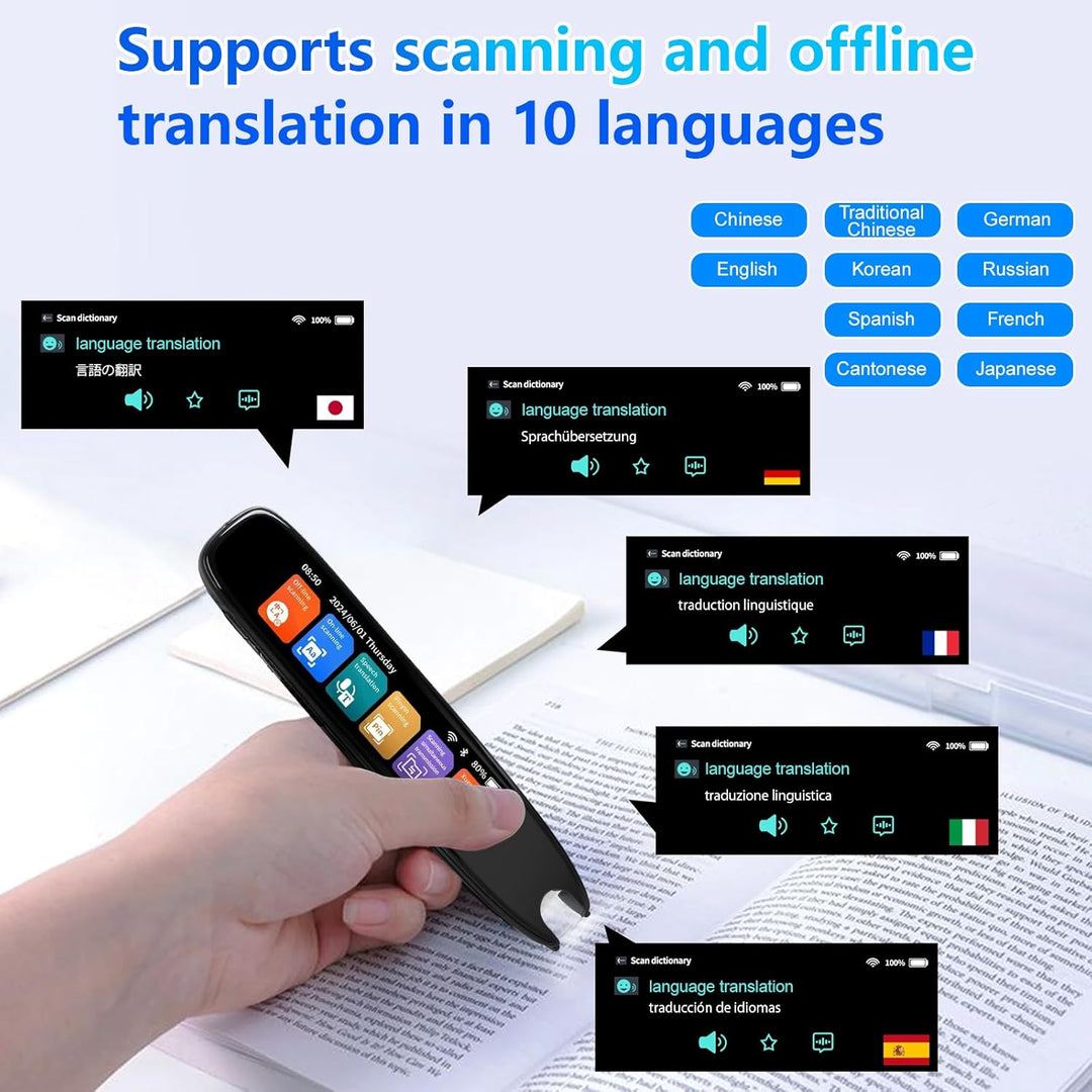 WingFly Scan Übersetzer Stift, Online 142 Sprachen Scan Reader Pen Lesestift mit 3,7 Zoll Touchscree