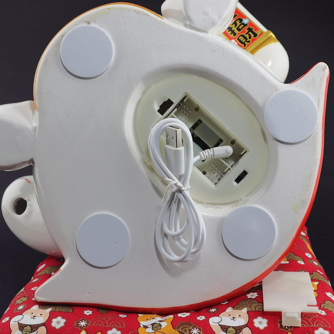 Freak Scene Glückskatze Maneki-Neko Winkekatze Krone Porzellan 26cm weiss winkende Katze Lucky cat