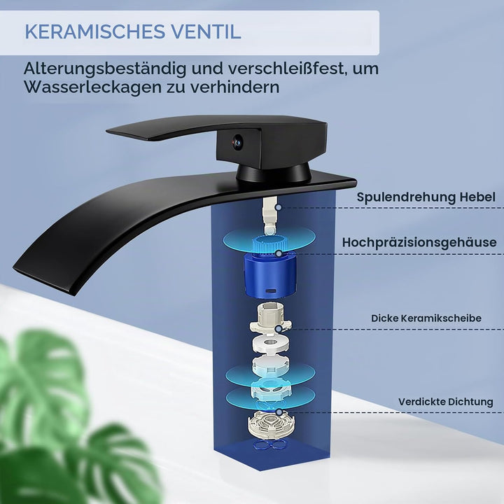 kisimixer Wasserhahn Bad Schwarz Wasserfall, Waschtischarmatur Bad Schwarz, Badarmatur Einhand Wasch
