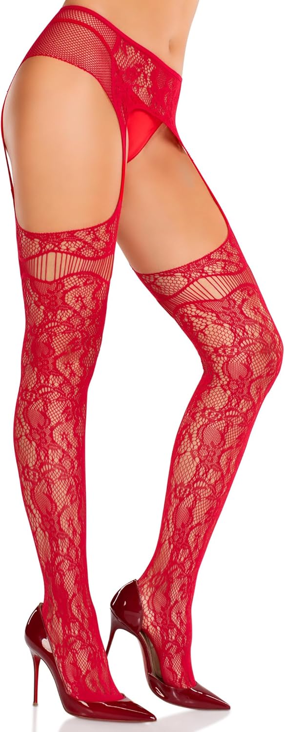 LEG AVENUE Netzstrümpfe für Damen mit Ausgeschnittenen Oberschenkeldetails und angenähtem Strumpfgür