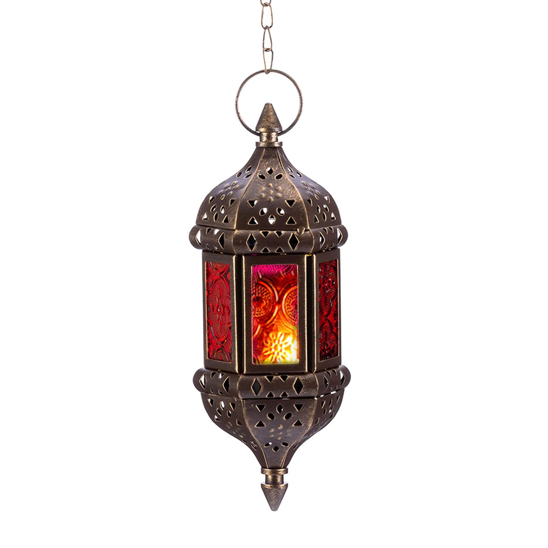 Nuptio Marokkanische Kerze Laterne Hängend Teelicht Kerzenhalter Metall & Glas Ramadan Lampe Braun D