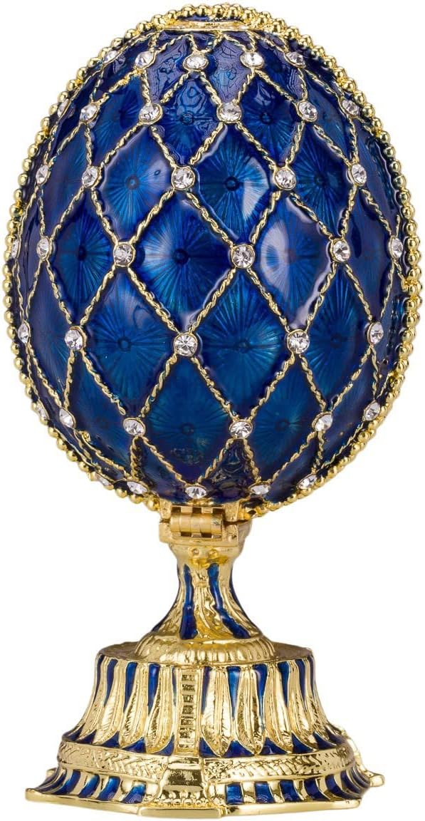 Danila-Souvenirs Fabergé-Stil Ei mit Basilius-Kathedrale 12 cm blau