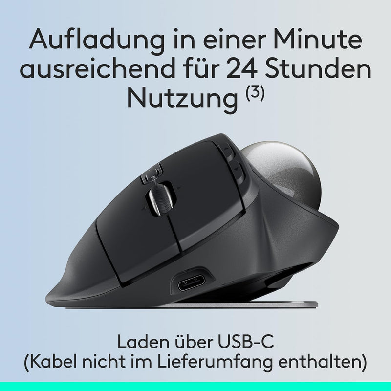 Logitech MX Ergo S Advanced kabellose Trackball-Maus, über USB-C wiederaufladbare kabellose ergonomi