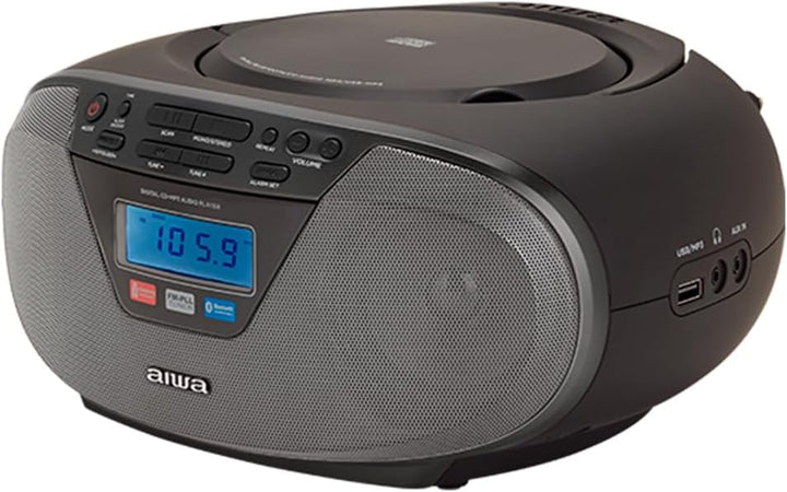 Aiwa BBTU-400BK Tragbares CD-Radio mit Bluetooth und USB, Farbdisplay, RDS, FM PLL, Weckfunktion, Fa