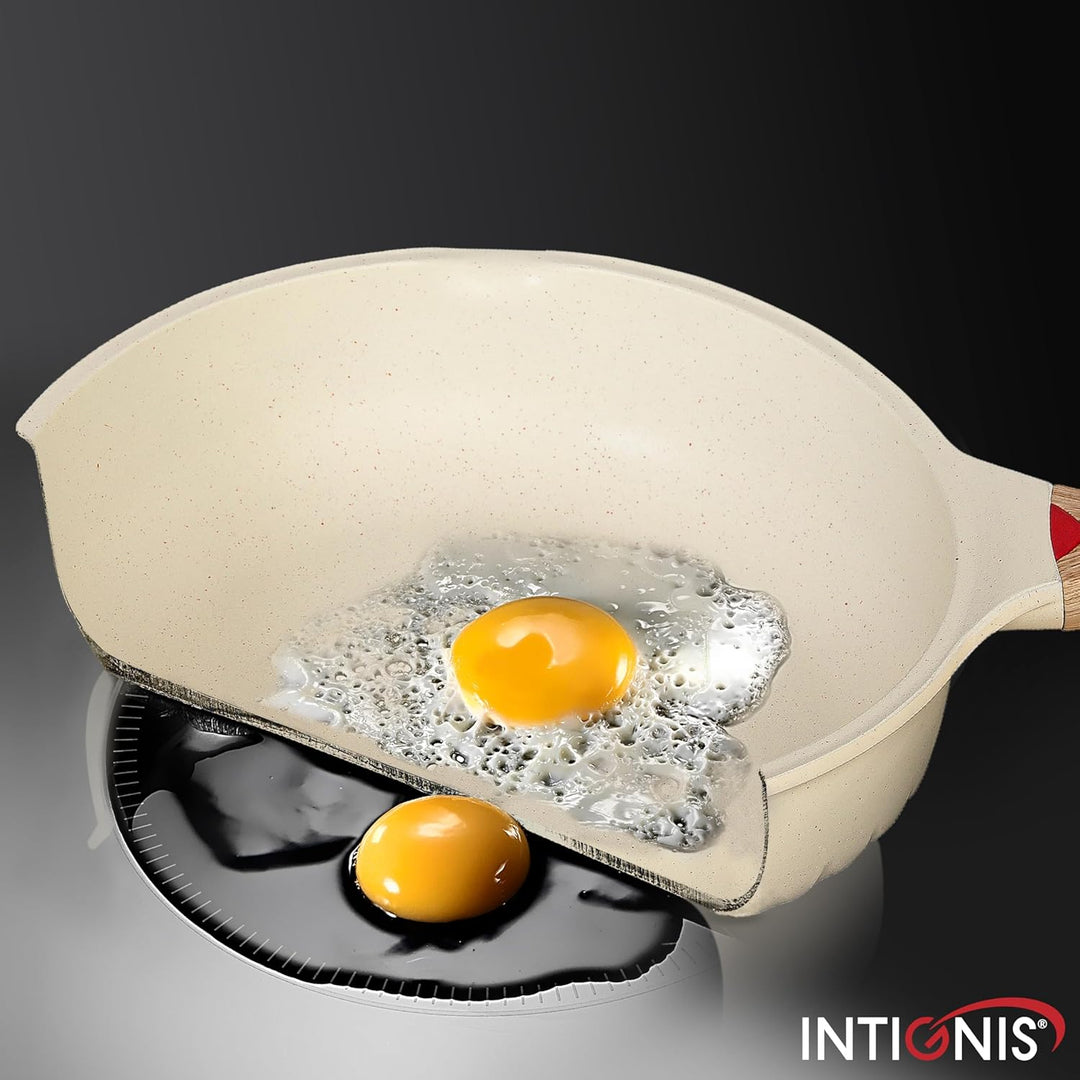 INTIGNIS Premium-Bratpfanne mit Deckel, Kratzfest, 28 cm, Extra Tief, Kompatibel mit allen Herdarten