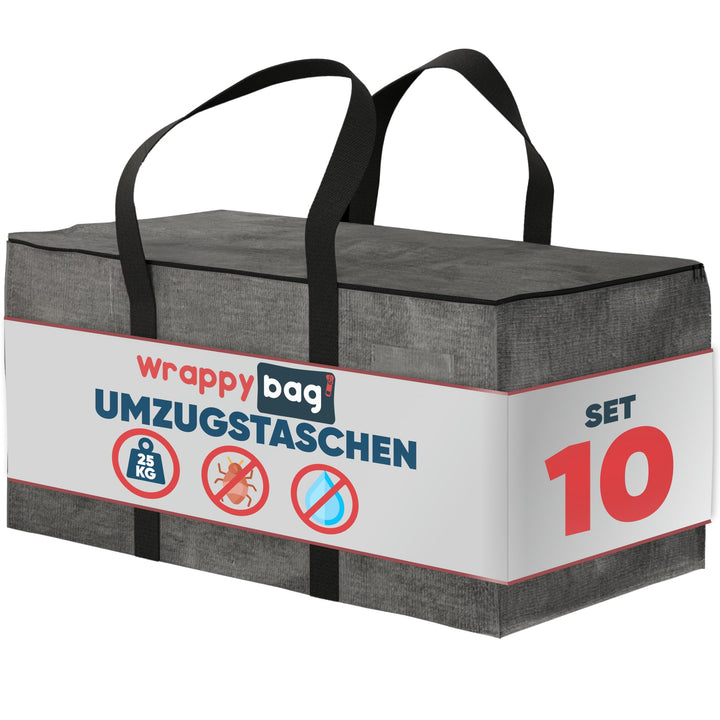 WRAPPYBAG 10er Pack Grosse Kunststoff Aufbewahrungstasche – XXL Tasche Gross für Umzug, Reise – Robu