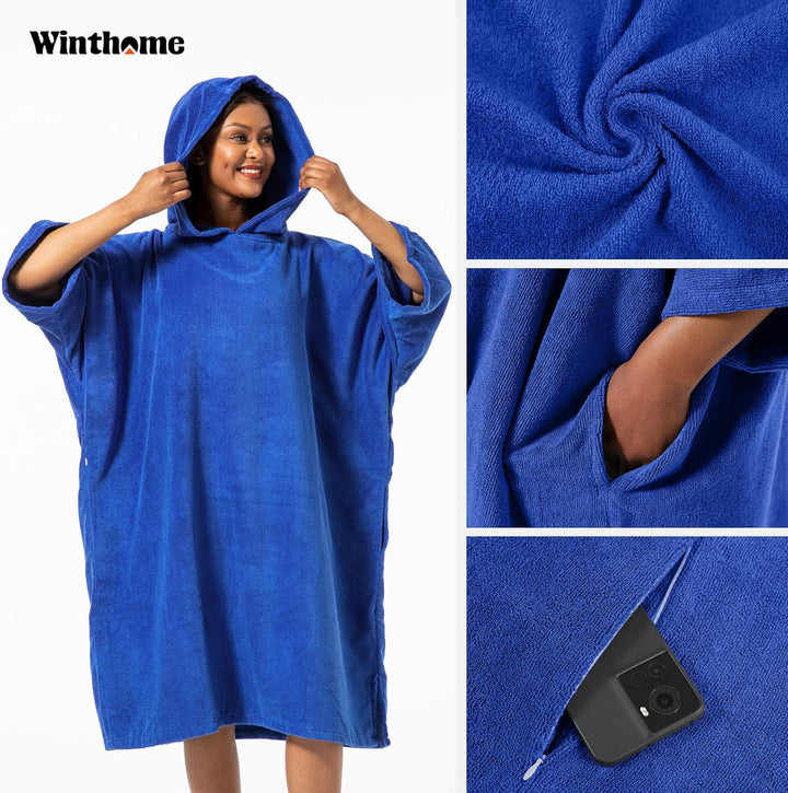 Winthome Poncho Schnelles Trocknen, Badeponcho Strand Umziehhilfe, Surf Poncho Leichtgewicht mit Tas