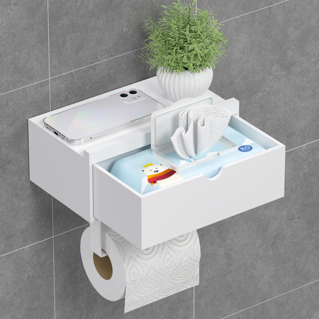 Toilettenpapierhalter Ohne Bohren, Klopapierhalter mit Feuchttücherbox Klorollenhalter mit Ablage Ba