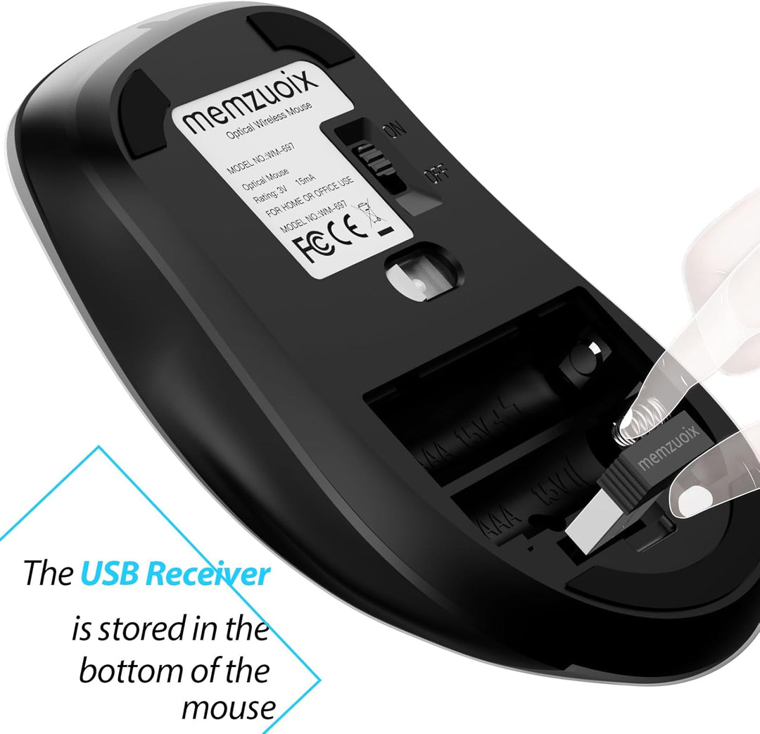 memzuoix Kabellose Maus 2.4GHz, Tragbare Optische Wireless Maus 1400 DPI mit Mini-USB-Empfänger, 5 T
