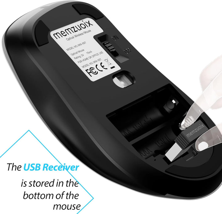 memzuoix Kabellose Maus 2.4GHz, Tragbare Optische Wireless Maus 1400 DPI mit Mini-USB-Empfänger, 5 T