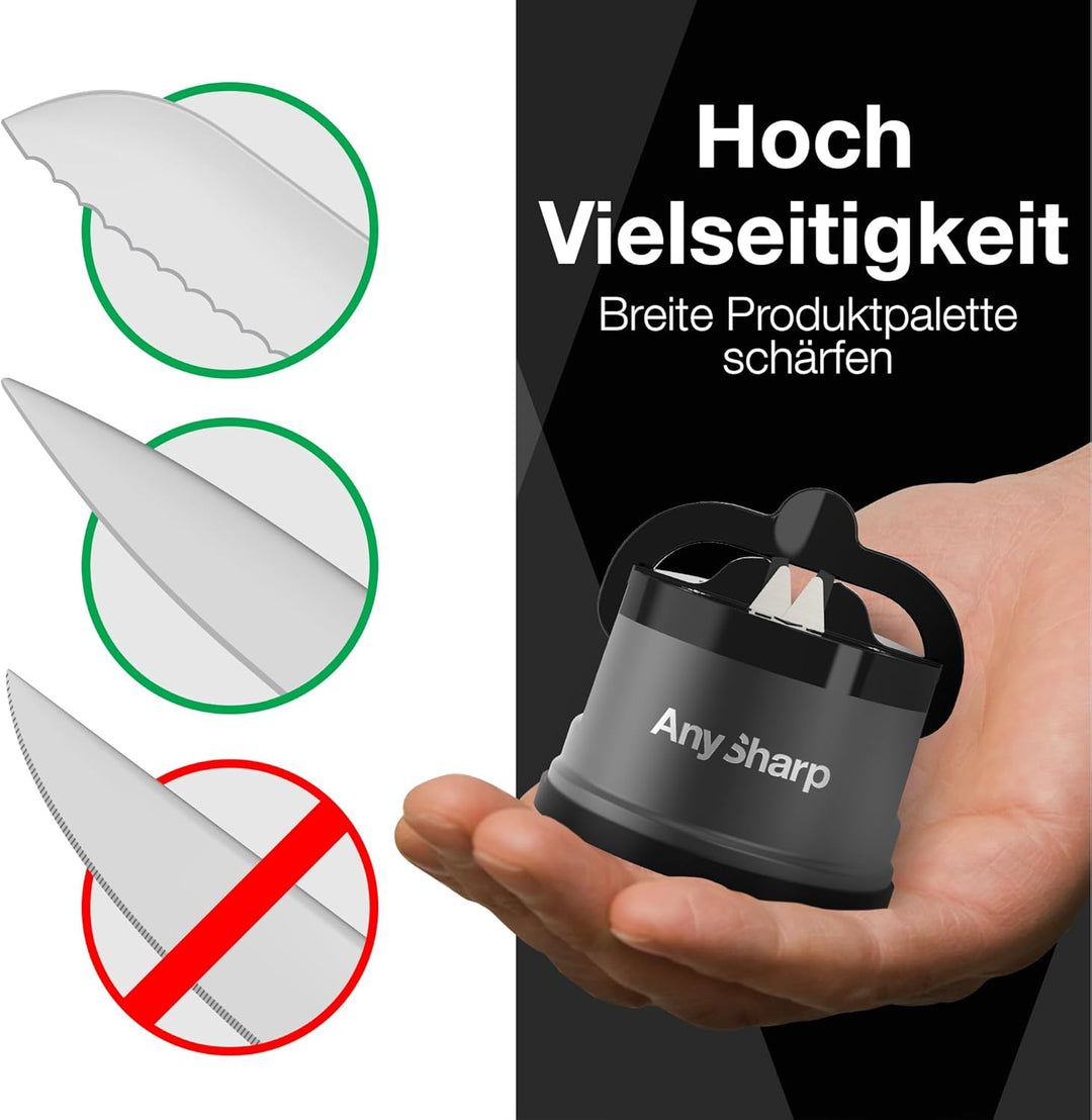 AnySharp Pro Metall Messerschärfer, Freihändige Sicherheit, PowerGrip Saugnapf, Schärft alle Küchenm