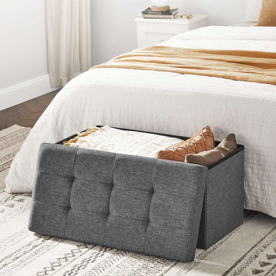 SONGMICS 76 cm Sitzbank mit Stauraum, klappbare Sitztruhe, Aufbewahrungsbox, Fussbank, dunkelgrau LS