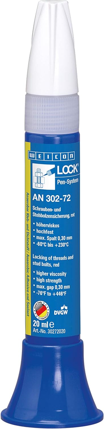 Weicon 30272020 WEICONLOCK AN 302-72 20 ml Schrauben-& Stehbolzensicherung |Hohe Temperaturen, rot,