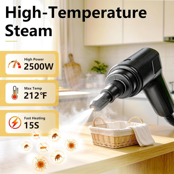 2500W Dampfreiniger Handgerät, 6-Gang Steam Cleaner 1,4L Wassertank Grau, Grau