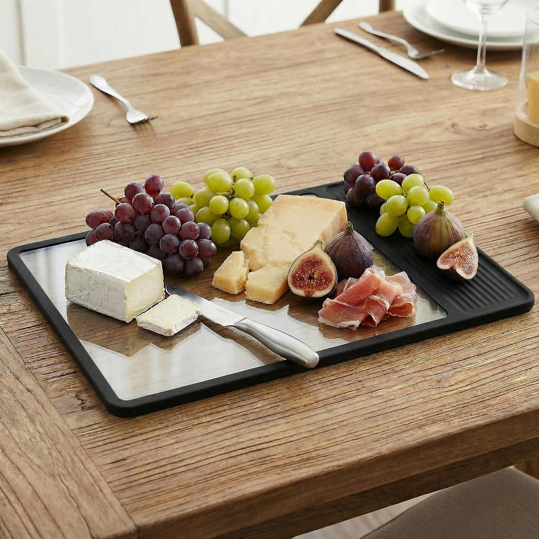 NiHome Glasschneidebrett 38×27 cm aus Gehärtetem Glas, Schneidebrett mit Rutschfesten Silikonrändern