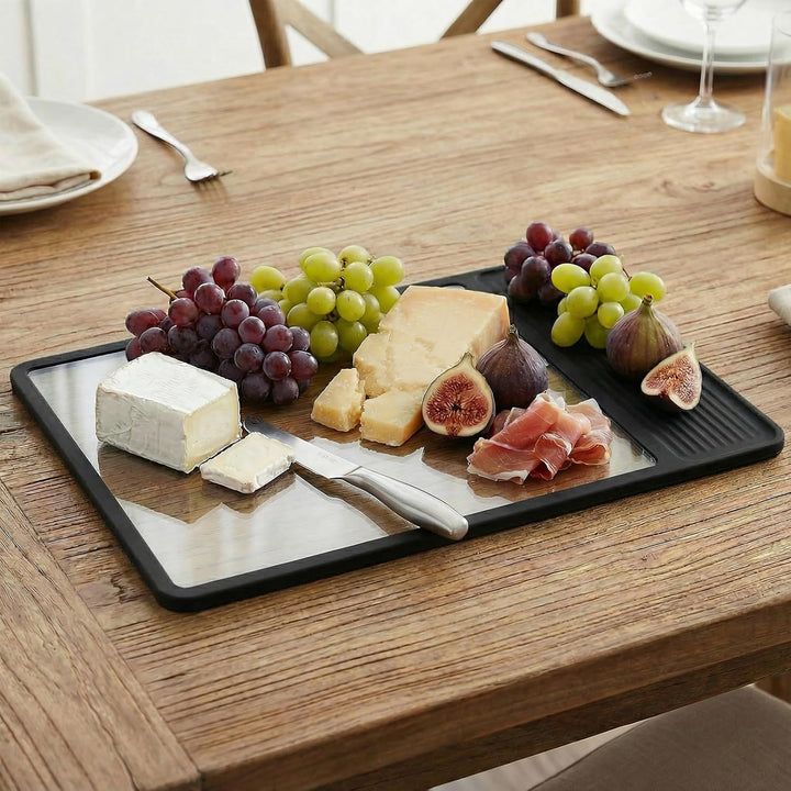 NiHome Glasschneidebrett 38×27 cm aus Gehärtetem Glas, Schneidebrett mit Rutschfesten Silikonrändern