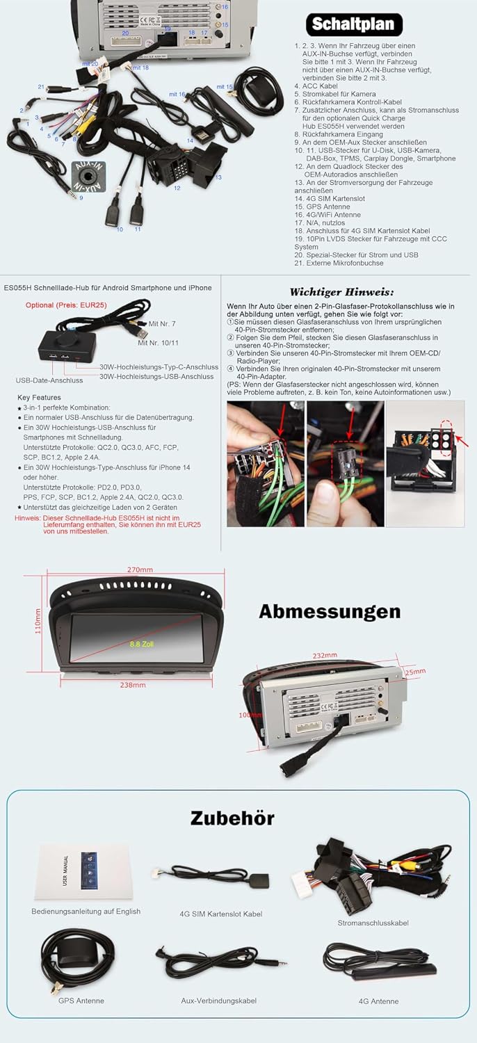 Qualcomm 8-Kern 8GB+128GB Erisin Android 16 Autoradio Bluetooth GPS Navi für BMW E60 E61 E63 E64 E90