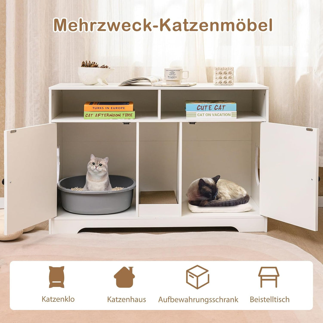 COSTWAY Katzenschrank für Katzentoilette, Katzenklo Schrank mit 2 Türen, Kratzbrett, Eingang, 2 Sisa