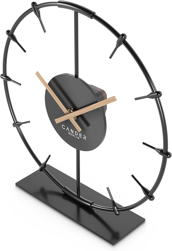 Cander Berlin Ilmera Tischuhr lautlos 18 cm Metall Holzzeiger ohne Tickgeräusche modern schwarz Wohn