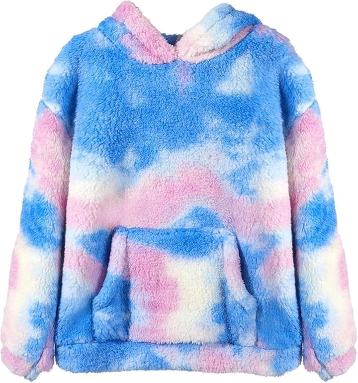 Haloumoning Kapuzenpullover Kinder Teddy Fleece Hoodie Tie Dye Warm Sherpa Sweatershirt Mädchen Jung