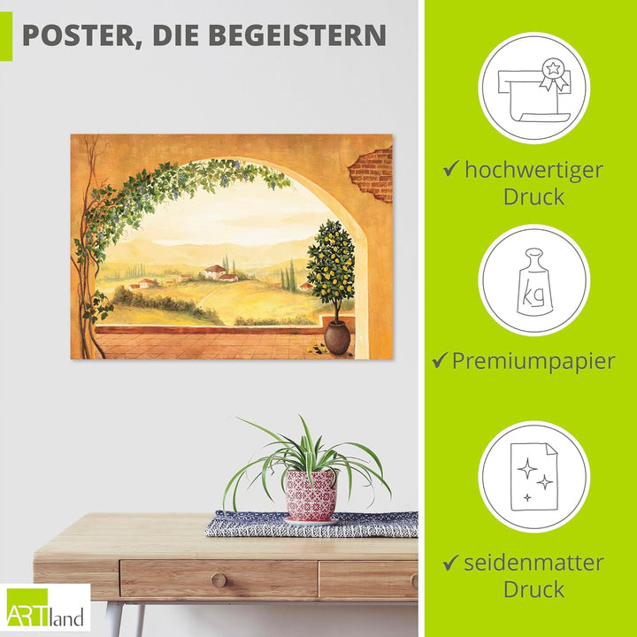 ARTland Poster Kunstdruck Wandposter Bild ohne Rahmen 100x70 cm Fensterblick Fenster Toskana Landsch