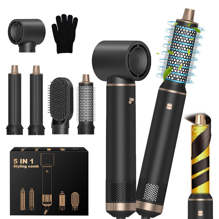 Hairstyler 5 in 1, Professioneller Haarstyler, Airstyler Set mit Auto Lockenstäbe, Föhn Ionen, Wärme