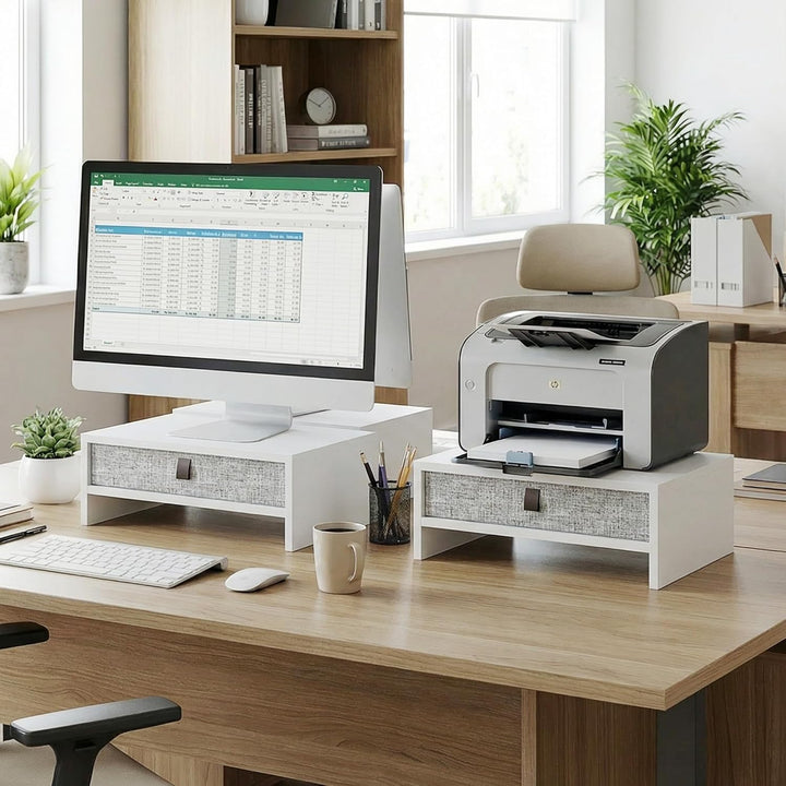 Fenge Monitorständer mit Schublade, 42,5 cm Monitorerhöhung, Desktop-Organizer für PC/Laptop/Drucker