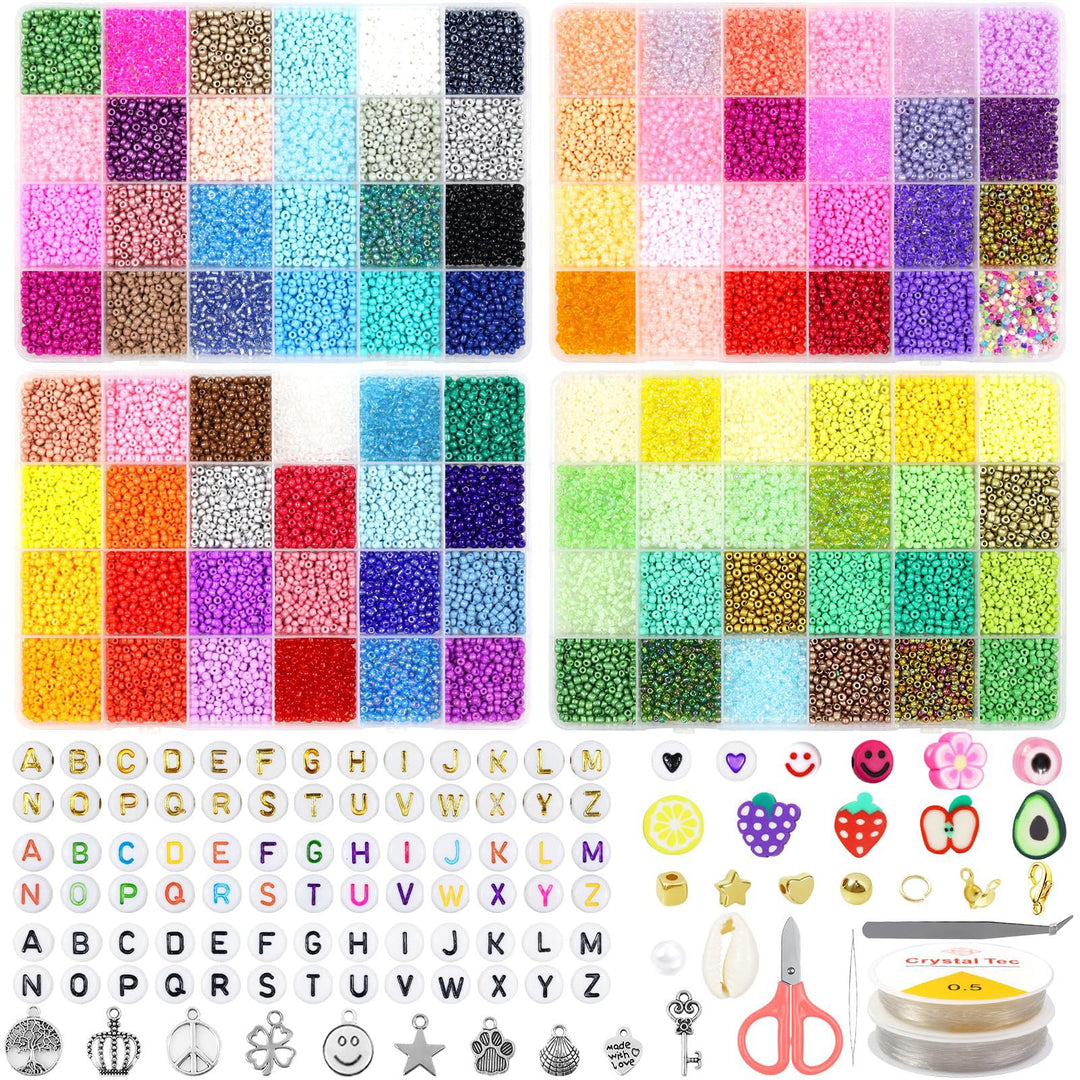 28000PCS 3mm Perlen, zum Auffädeln für Armbänder Selber Machen, Bunte Glasperln Machen Set mit 300 P