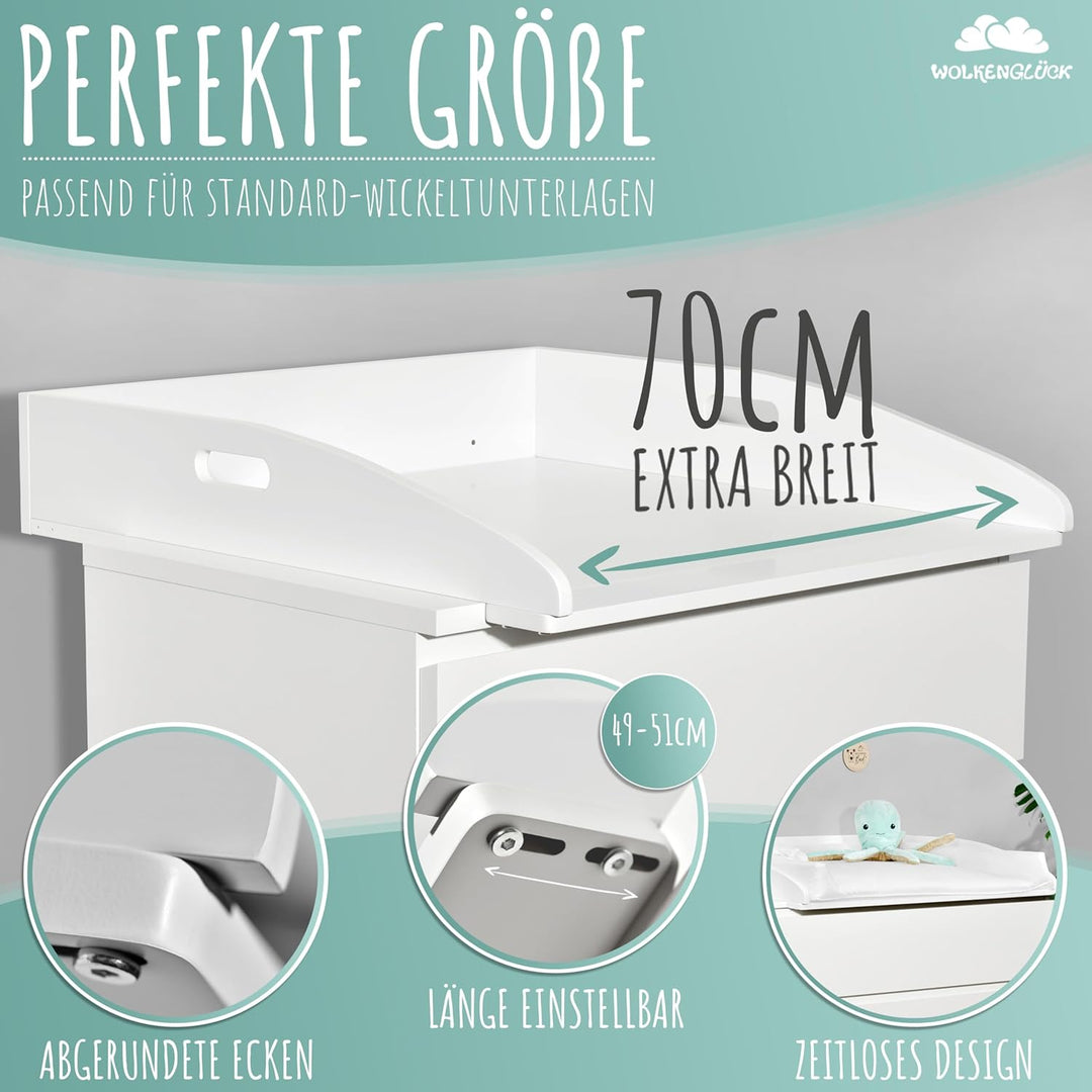 WOLKENGLÜCK Wickelaufsatz für IKEA Malm Kommode [73x70x13cm] - Hochwertiger Malm Wickelaufsatz mit S