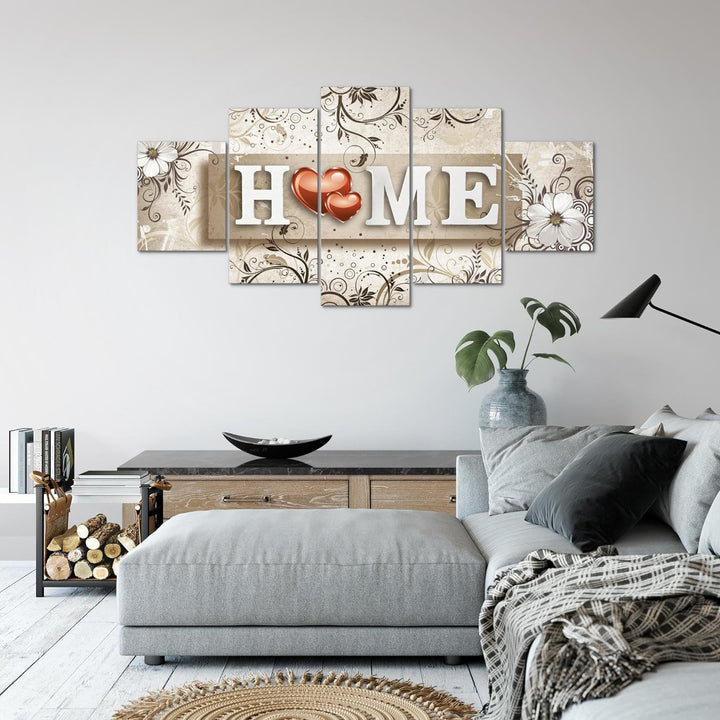 Runa Art Wandbilder Home Vintage 5 Teilig Bild auf Vlies Leinwand Deko Wohnzimmer Home Herz Beige 03