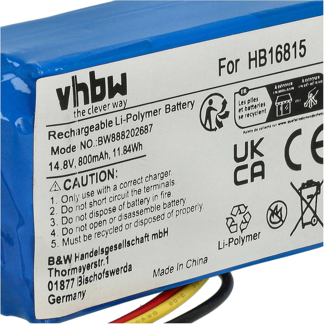 vhbw Akku kompatibel mit Hobot 298, 368, 388 Home Cleaner Heimroboter (800mAh, 14,8V, Li-Ion)